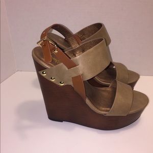 Women Tan and Brown wedges